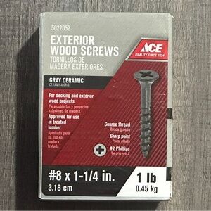 New Ace 190-Count Box #8 x 1-1/4” Gray Ceramic Exterior Wood Screws